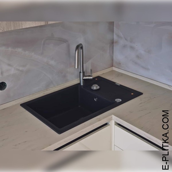 Акрилова кухня кремовий глянець із матовим деревом