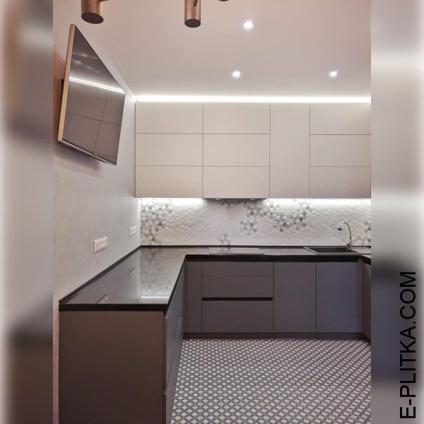 Серая с белым кухня AGT супермат со встроенными шкафами