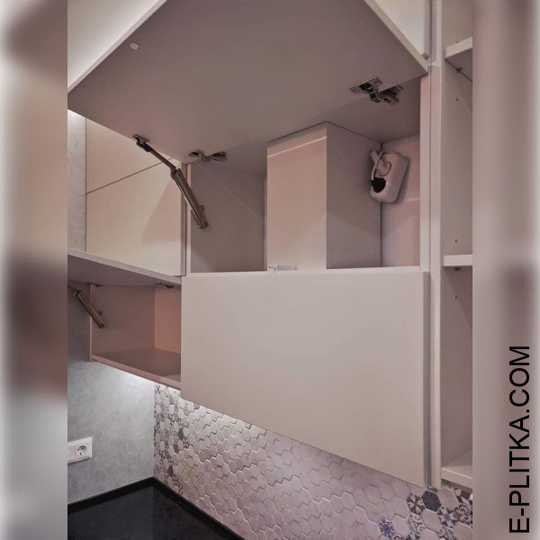 Серая с белым кухня AGT супермат со встроенными шкафами