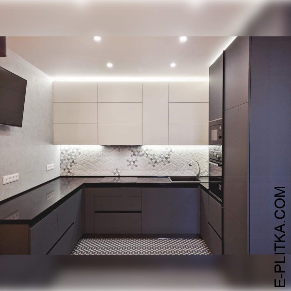 Серая с белым кухня AGT супермат со встроенными шкафами