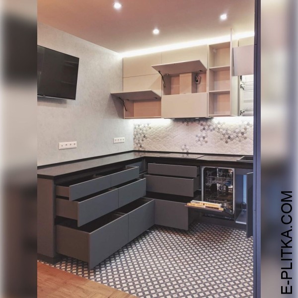 Серая с белым кухня AGT супермат со встроенными шкафами