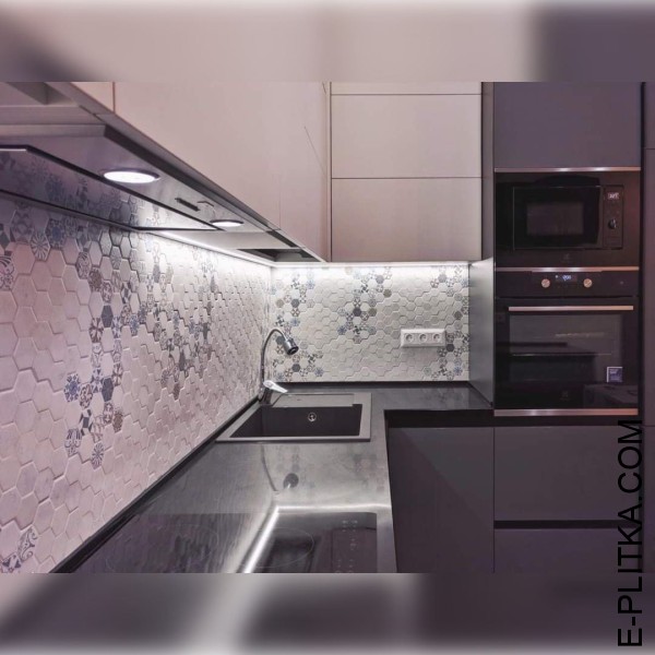 Серая с белым кухня AGT супермат со встроенными шкафами