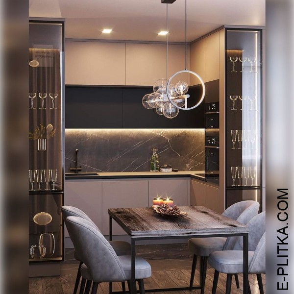 Стильна кухня в кольорі капучіно та сірий-графіт