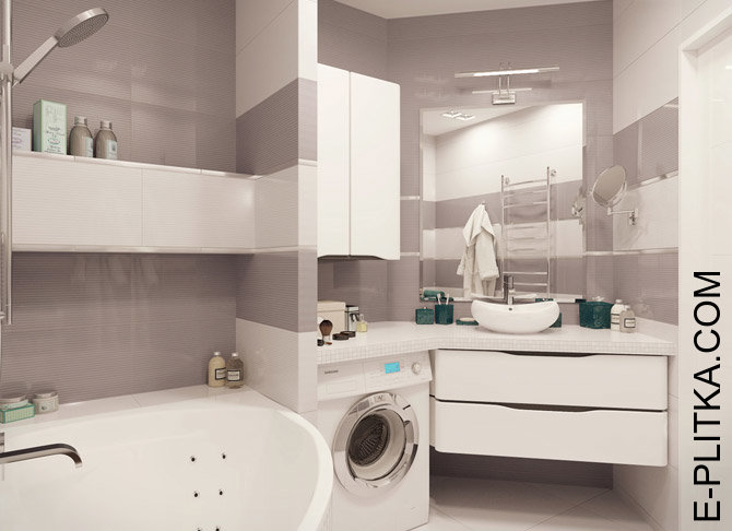 Дизайн ванной комнаты со столешницей и стиральной машиной