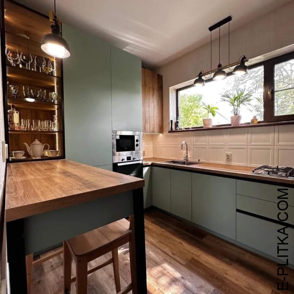 Кухня Fenix із чорною профільною ручкою