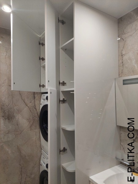 Пральна та сушильна машина вбудована в меблі для ванної на замовлення в Києві нестандартних розмірів та за індивідуальним дизайн-проектом. Виготовлена по замовленню господарська шафа у ванну під пральну та сушильну машину. ТЕЛЕФОНУЙТЕ ☎️ +38(073) 576 63