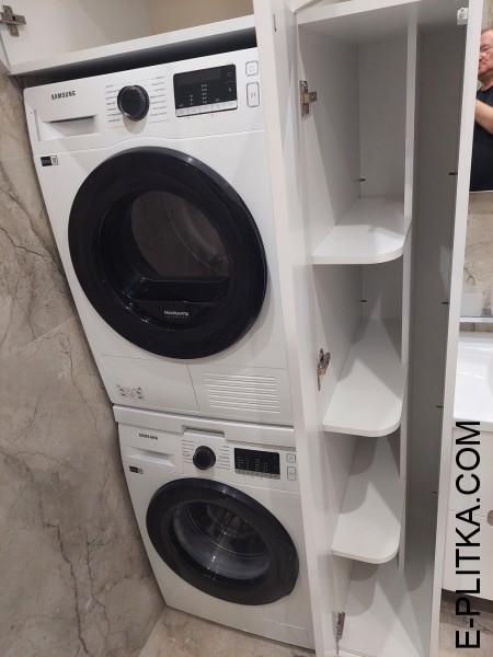 Стиральная и сушильная машина встроенные в мебель для ванной на заказ в Киеве нестандартных размеров и по индивидуальному дизайн-проекту. Изготовленный по заказу хозяйственный шкаф в ванную под стиральную и сушильную машину. ЗВОНИТЕ ☎️ +38(073) 576 63 03