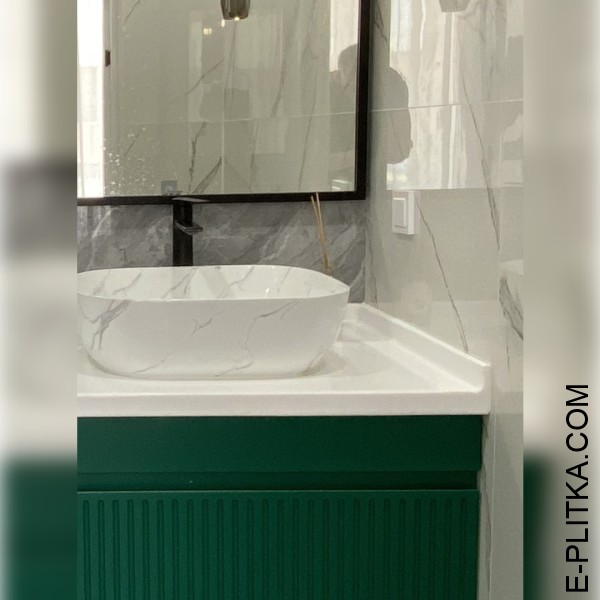 Изготовим мебель для ванной комнаты с двумя раковинами от производителя в Киеве на заказ нестандартных размеров и по индивидуальному дизайн-проекту. Стильная зеленая тумба с белой столешницей под две раковины-чаши. ЗВОНИТЕ ☎️ (063) 641 35 65 ✔️ Лучшее кач