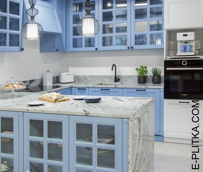 Кухня в греческом стиле Perfecta mebli «Dominic», деревянная кухня в бело-голубых тонах