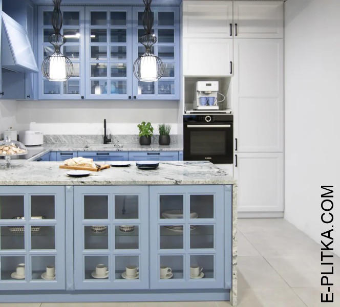 Бело голубая кухня Perfecta mebli «Dominic» в неоклассическом стиле