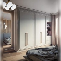 Сучасна шафа в класичному білому кольорі з розпашними дверима.