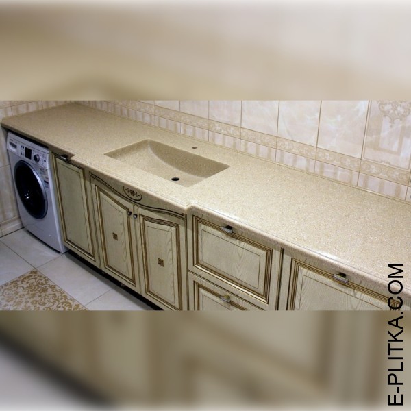 Виготовляємо меблі для ванної в Києві на замовлення нестандартних розмірів та за індивідуальним дизайн-проектом. Класична тумба з масиву ясена під акрилову стільницю з цільнолитою раковиною та пральною машиною. ТЕЛЕФОНУЙТЕ ☎️ +38(073) 576 63 03 ✔️ Найкращ