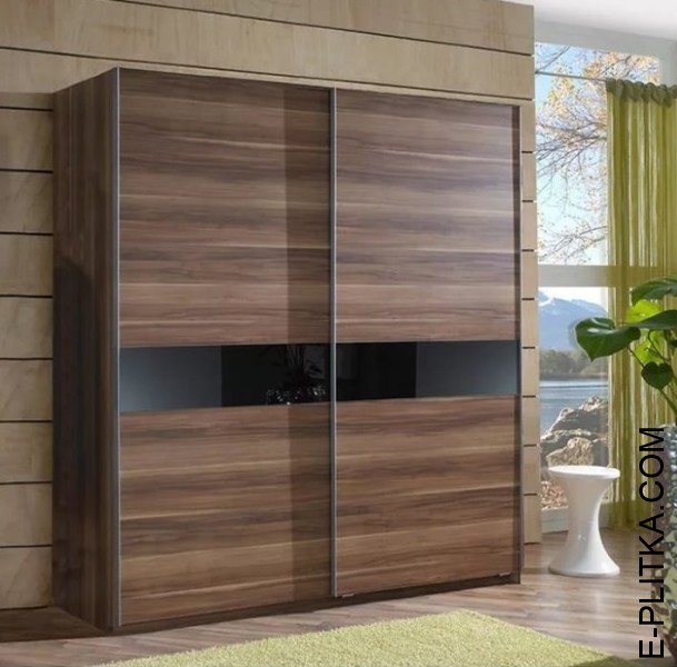 Шафа з розсувною системою дверей-купе, у кольорі дерево із чорним склом