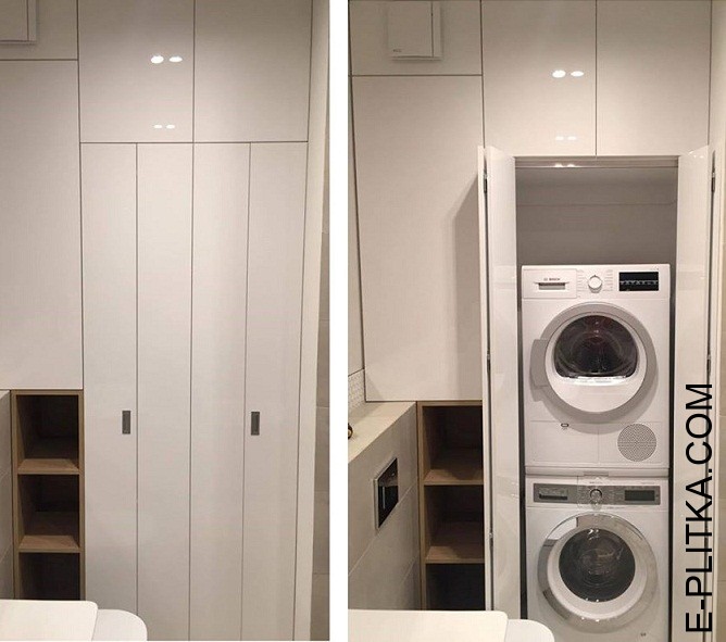 Виготовляємо шафи для ванної в Києві на замовлення нестандартних розмірів та за індивідуальним дизайн-проектом. Вбудована шафа для пральної та сушильної машини у нішу ванної кімнати кольору білий глянець. ТЕЛЕФОНУЙТЕ ☎️ +38(073) 576 63 03 ✔️ Найкраща якіс