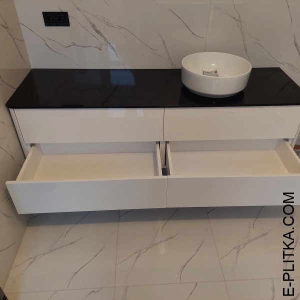 Белая тумба под черной столешницей из акрила