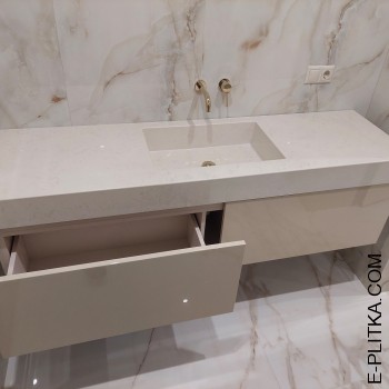 Кремова тумба під стільницю з влитою раковиною