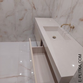 Кремова тумба під стільницю з влитою раковиною