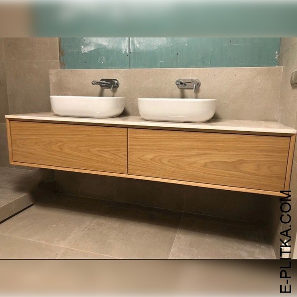 Шпонированая мебель под две чаши-раковины