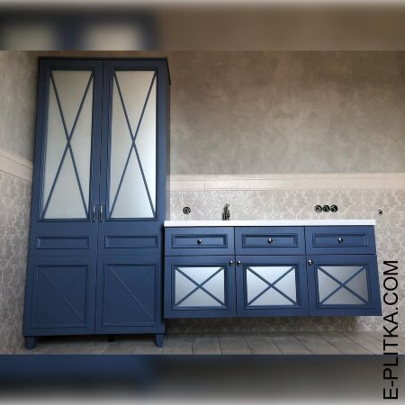 Синий комплект мебели со столешницей и пеналом