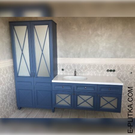 Синий комплект мебели со столешницей и пеналом