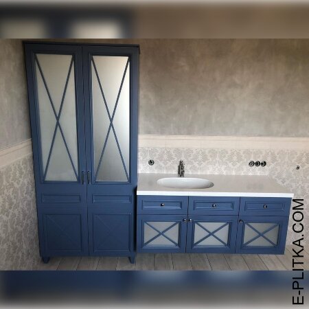 Синий комплект мебели со столешницей и пеналом