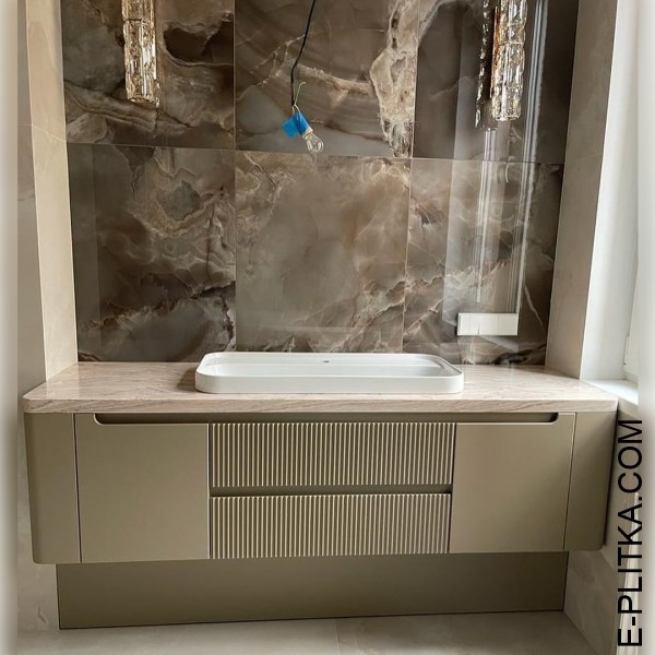 Изготавливаем тумбы столешницы под раковину в Киеве под заказ нестандартных размеров и по индивидуальному дизайн-проекту. Бежево-серая подвесная тумба и столешница из искусственного камня под накладную раковину. ЗВОНИТЕ ☎️ +38(073) 576 63 03 ✔️ Лучшее кач