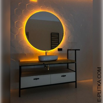 Білі меблі в стилі лофт з дерев`яною стільницею.