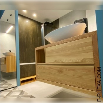 Підвісні меблі з дерева під раковину-чашу