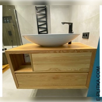 Підвісні меблі з дерева під раковину-чашу
