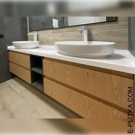 Мебель встроенная со столешницей под две раковины