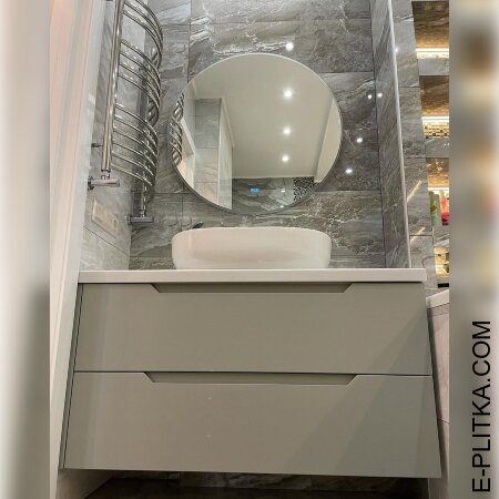 Мебель в нишу ванной со столешницей под овальную раковину-чашу